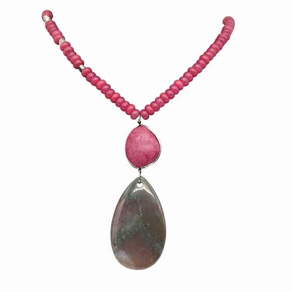 Vintage Bloodstone Heliotrope Pendant Necklace Quartz Beaded Healing Chalcedony - Picture 2 of 10